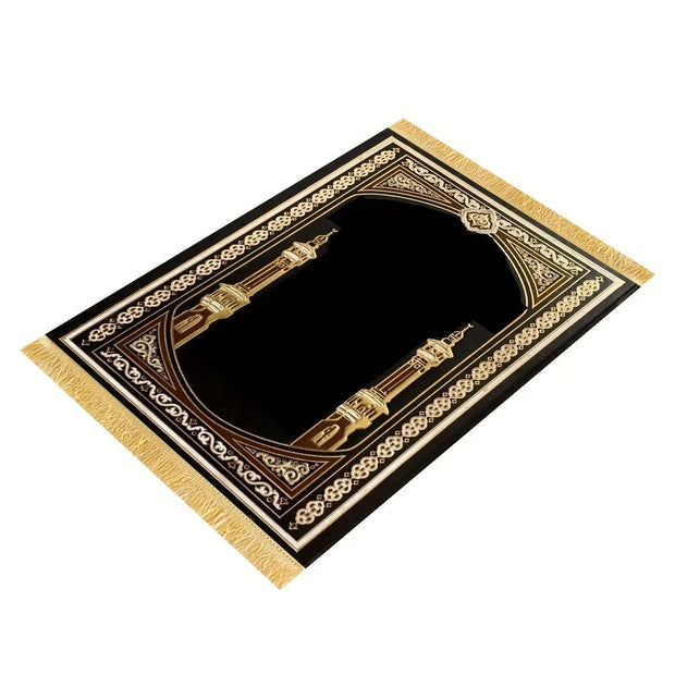 Tapis de prière luxe noir or antidérapant velours Mes Tapis De Prière
