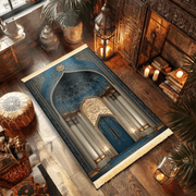 Tapis de prière bleu or velours antidérapant Mes Tapis De Prière