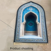 Tapis de prière bleu doré en flanelle pliable Mes Tapis De Prière