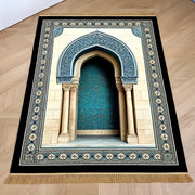 Tapis de prière bleu doré en flanelle pliable Mes Tapis De Prière