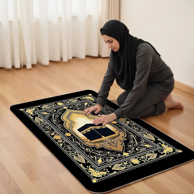 Tapis de prière motif Kaaba lignes dorées Mes Tapis De Prière