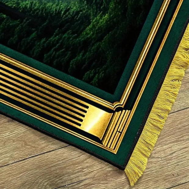 Tapis de prière velours vert or antidérapant luxe Mes Tapis De Prière