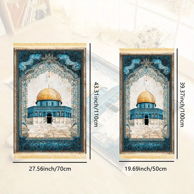 Tapis de prière bleu doré antidérapant pliable Mes Tapis De Prière