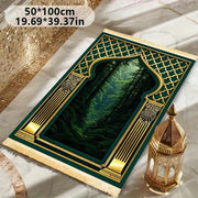 Tapis de prière velours vert or antidérapant luxe Mes Tapis De Prière