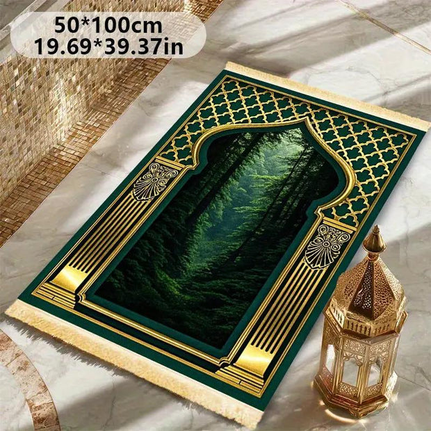 Tapis de prière velours vert or antidérapant luxe Mes Tapis De Prière