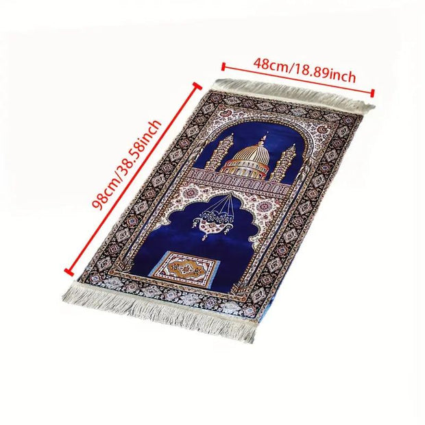 Tapis de prière pliable bleu et doré élégant Mes Tapis De Prière
