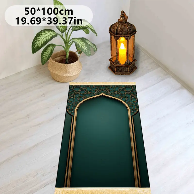 Tapis de prière vert doré antidérapant pliable luxe Mes Tapis De Prière