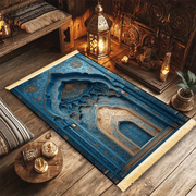 Tapis de prière bleu doré antidérapant luxe Mes Tapis De Prière
