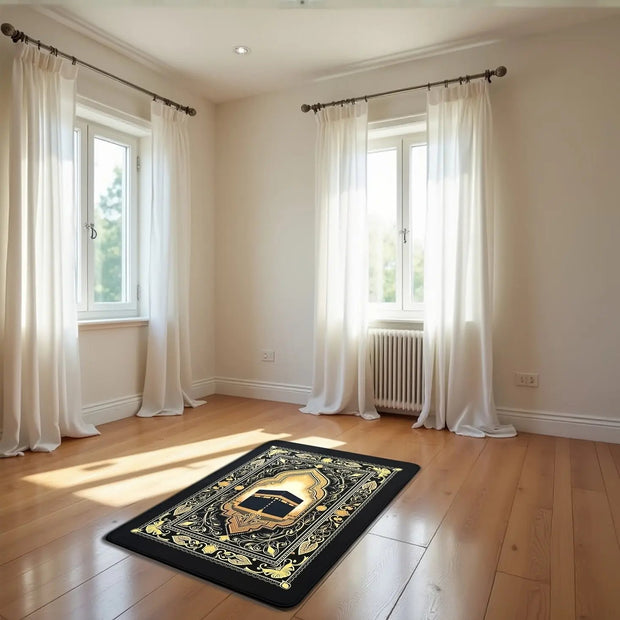 Tapis de prière motif Kaaba lignes dorées Mes Tapis De Prière